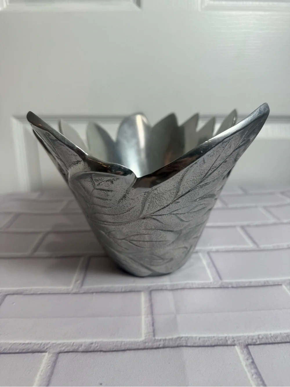 Pottery Barn Barona Silver Leaf Bowl Decorative Centerpiece 11”